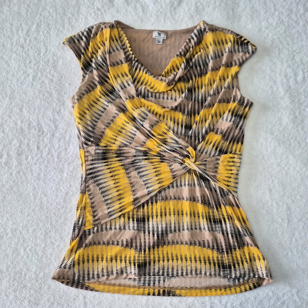 Worthington Vibrant Yellow and Brown Blouse